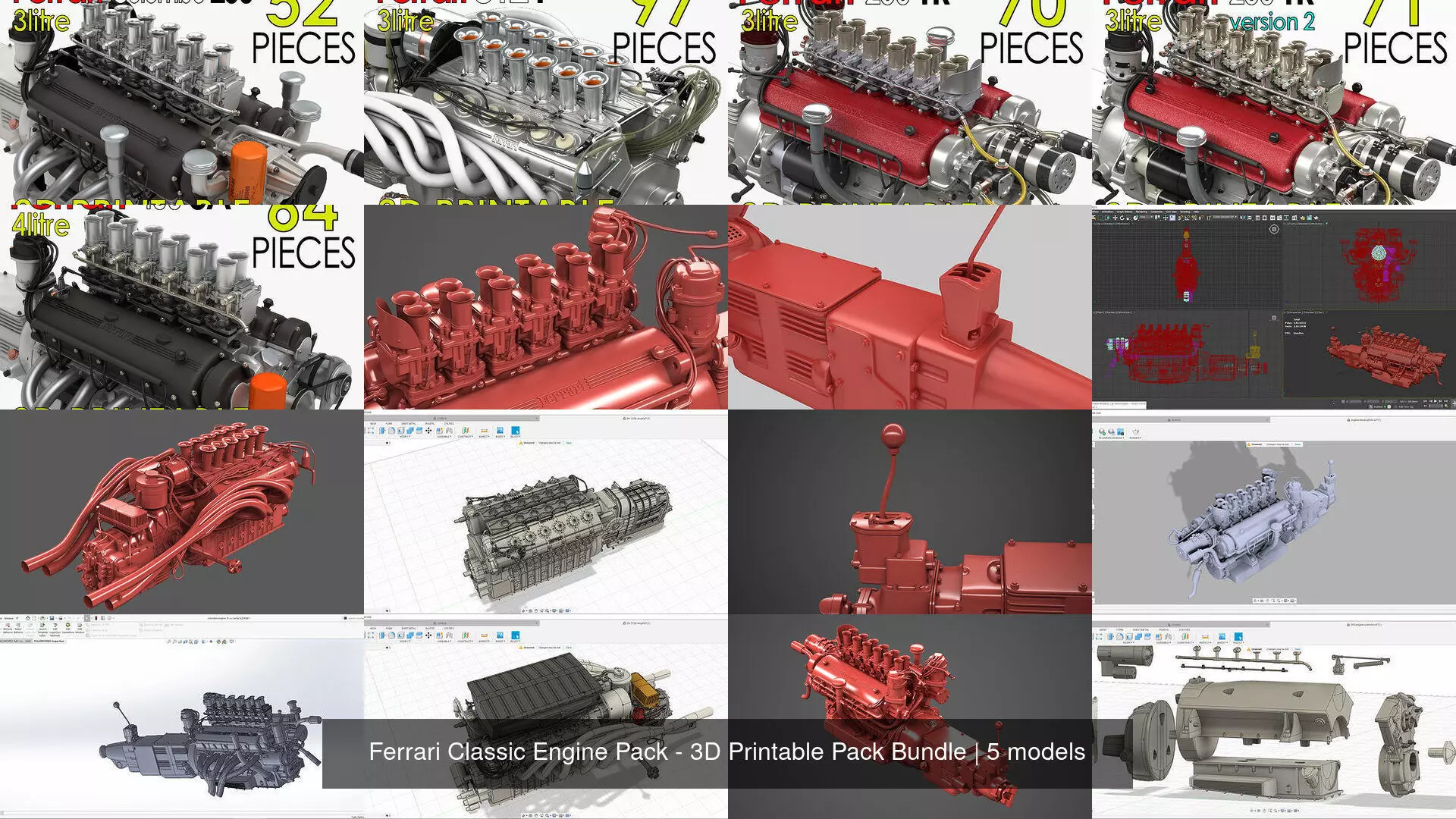 Ferrari Classic Engine Pack - 3D Printable Pack Bundle 3D Model Collection_6