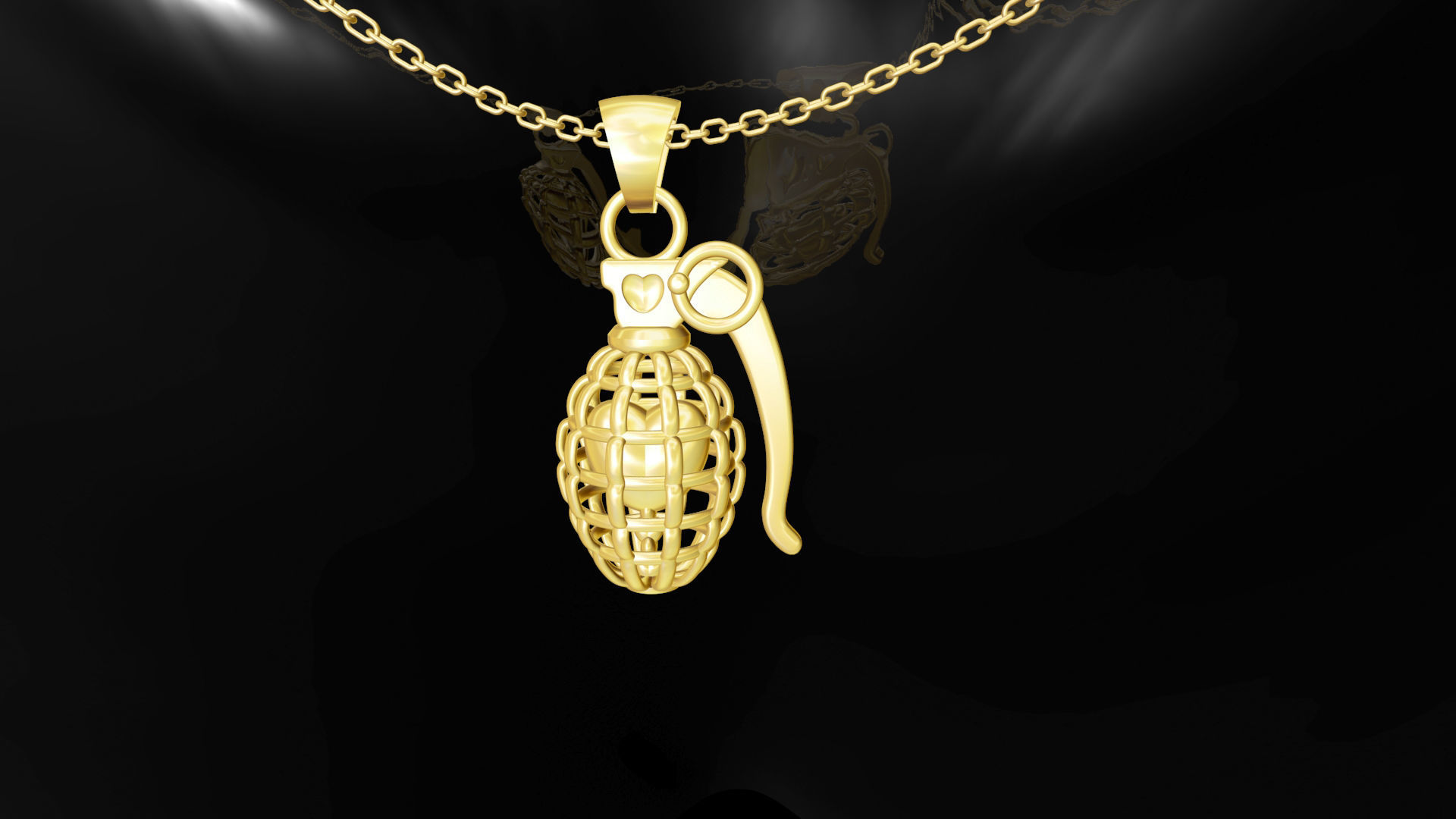 Heart Grenade gold pendant jewelry Free 3D print model_1