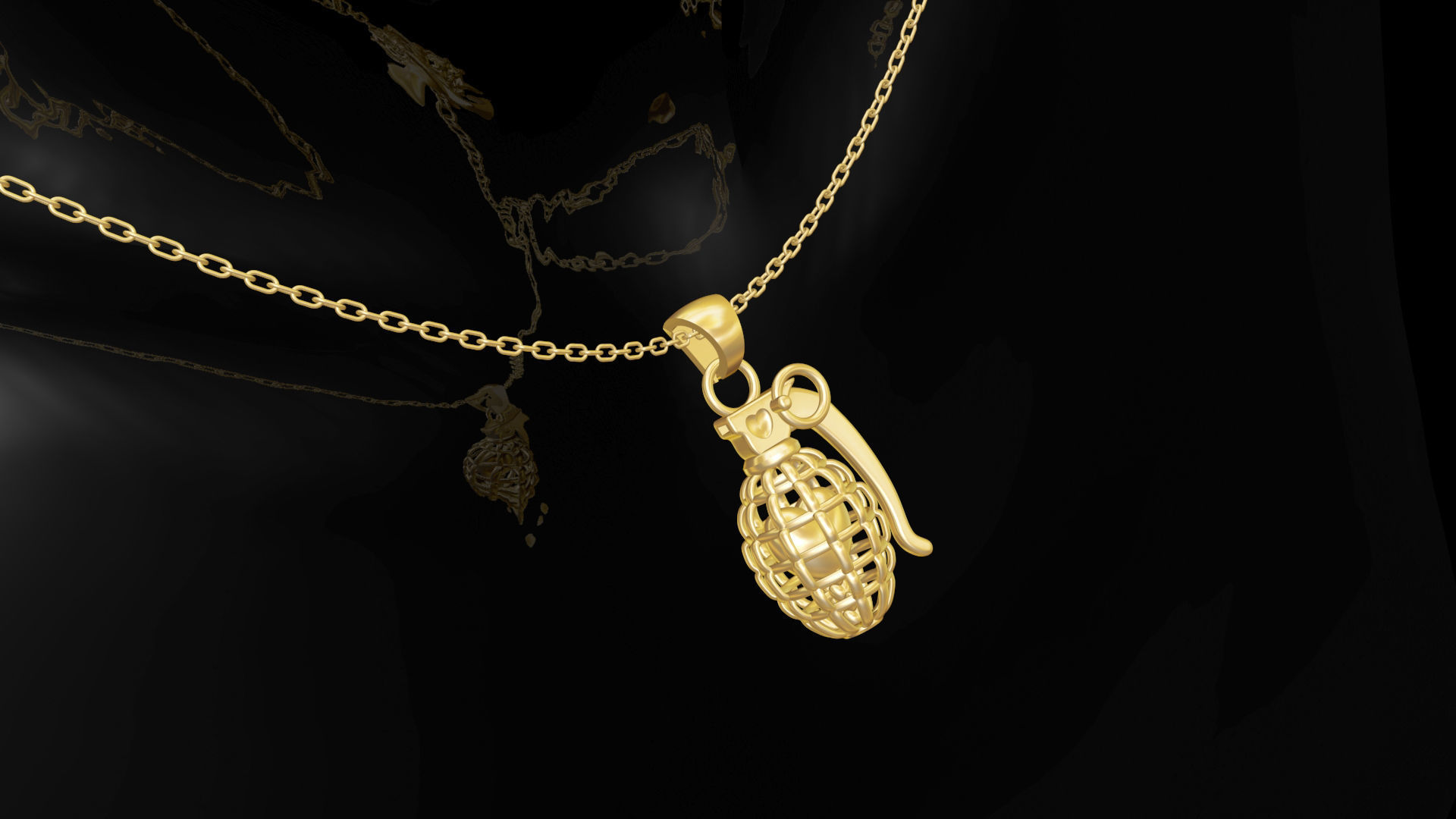 Heart Grenade gold pendant jewelry Free 3D print model_3