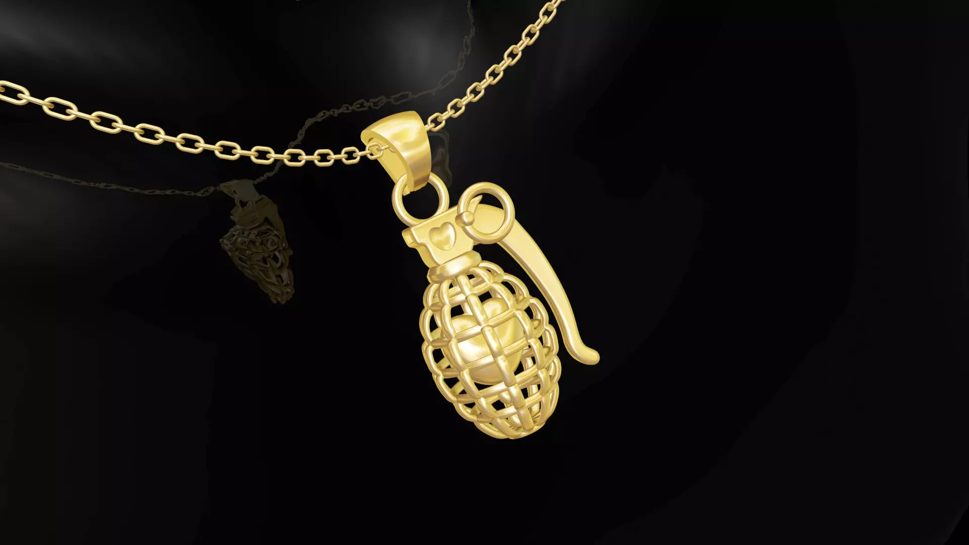 Heart Grenade gold pendant jewelry Free 3D print model_0