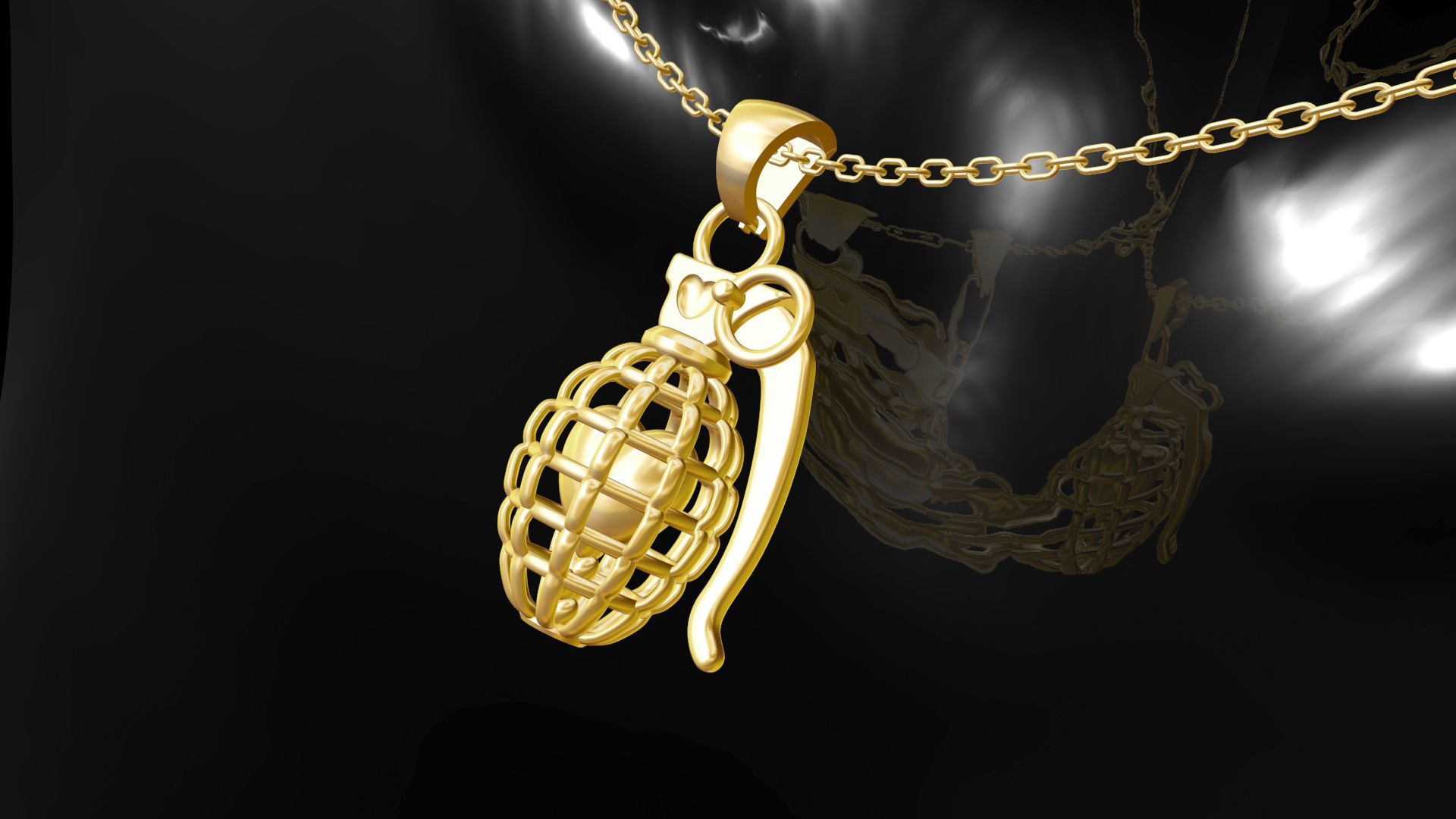 Heart Grenade gold pendant jewelry Free 3D print model_2