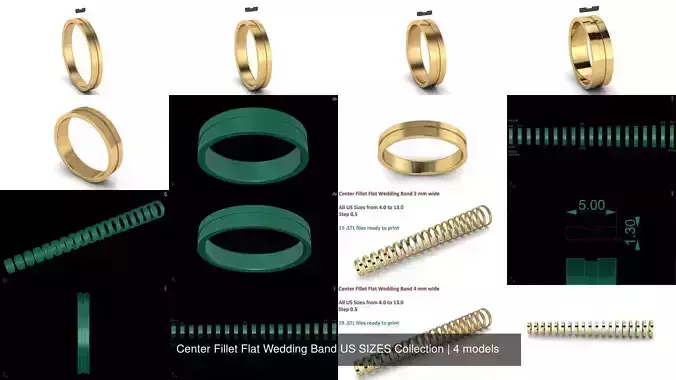 Center Fillet Flat Wedding Band US SIZES Collection