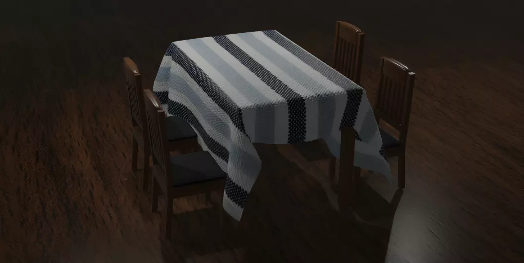 Covered table with chairs Low-poly 3D model_0