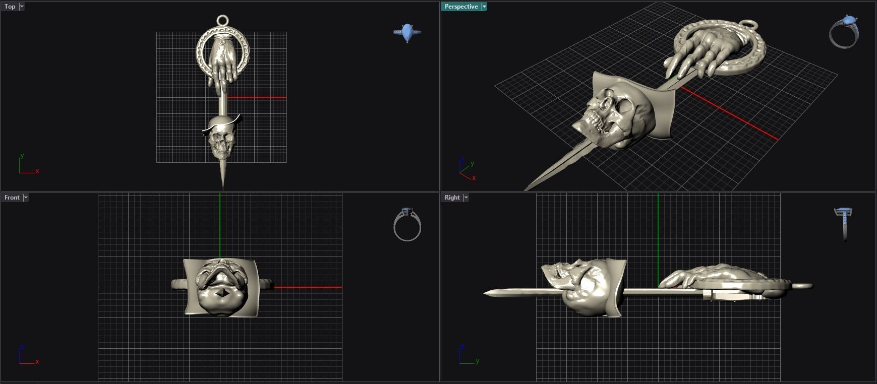 Hand Knife And Skull Pendant 3D print model_10