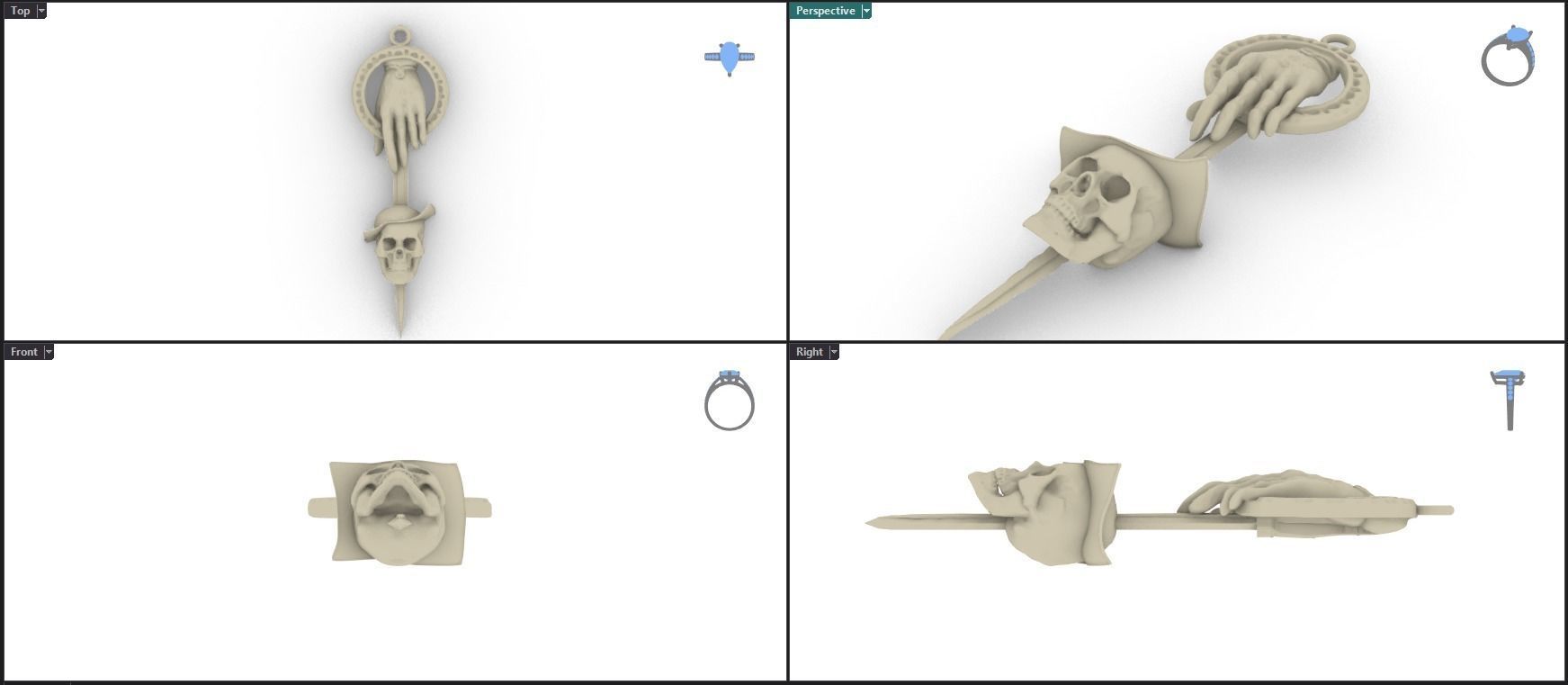 Hand Knife And Skull Pendant 3D print model_5