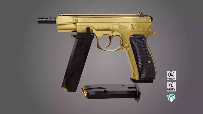 Pistol 09 Gold Generic All PBR Unity UE Textures Included Low-poly 3D model