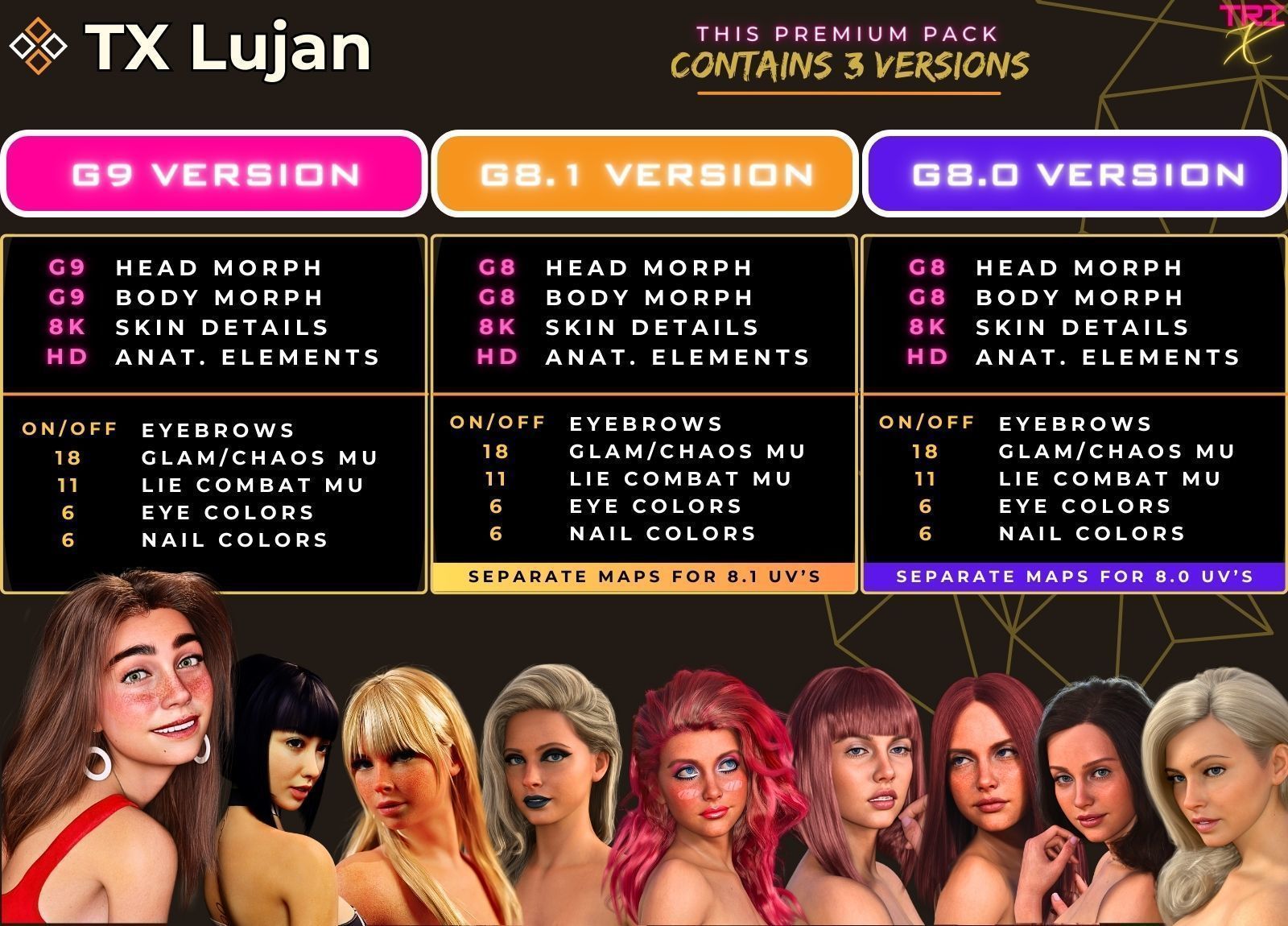 TX Lujan Premium Pack for G9 G8 G8-1 Low-poly 3D model_13
