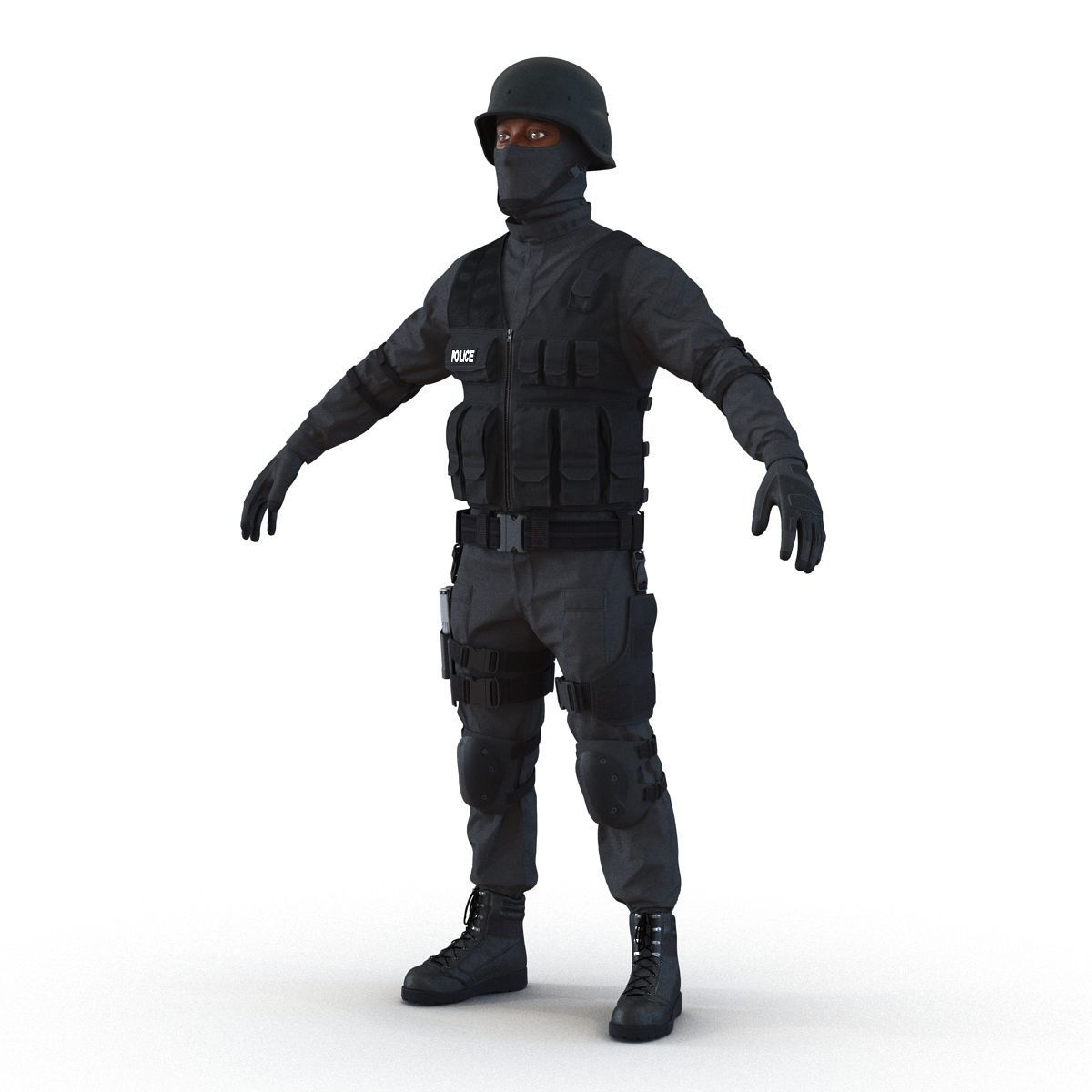 SWAT Man Afro American Rigged 3D model_21