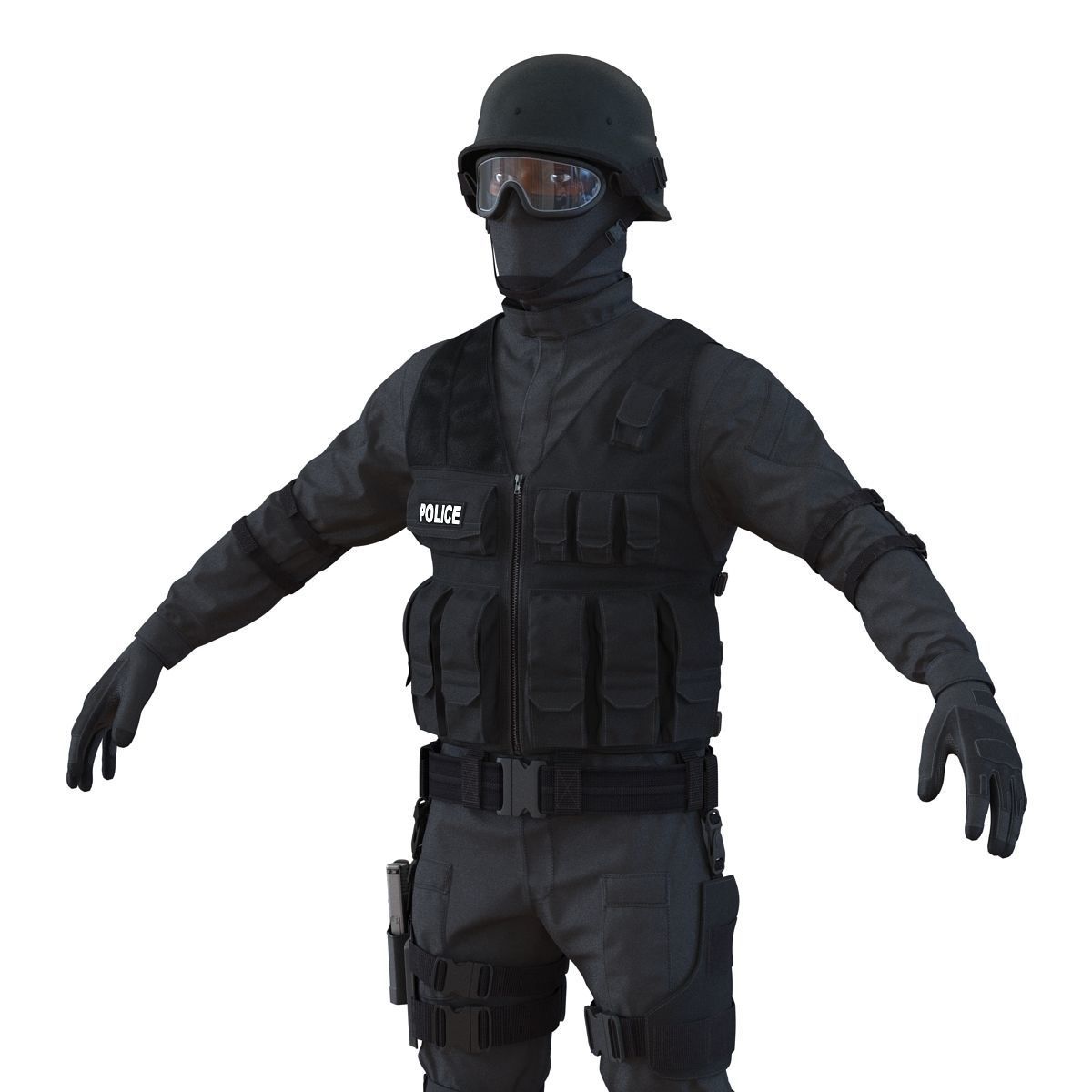 SWAT Man Afro American Rigged 3D model_6