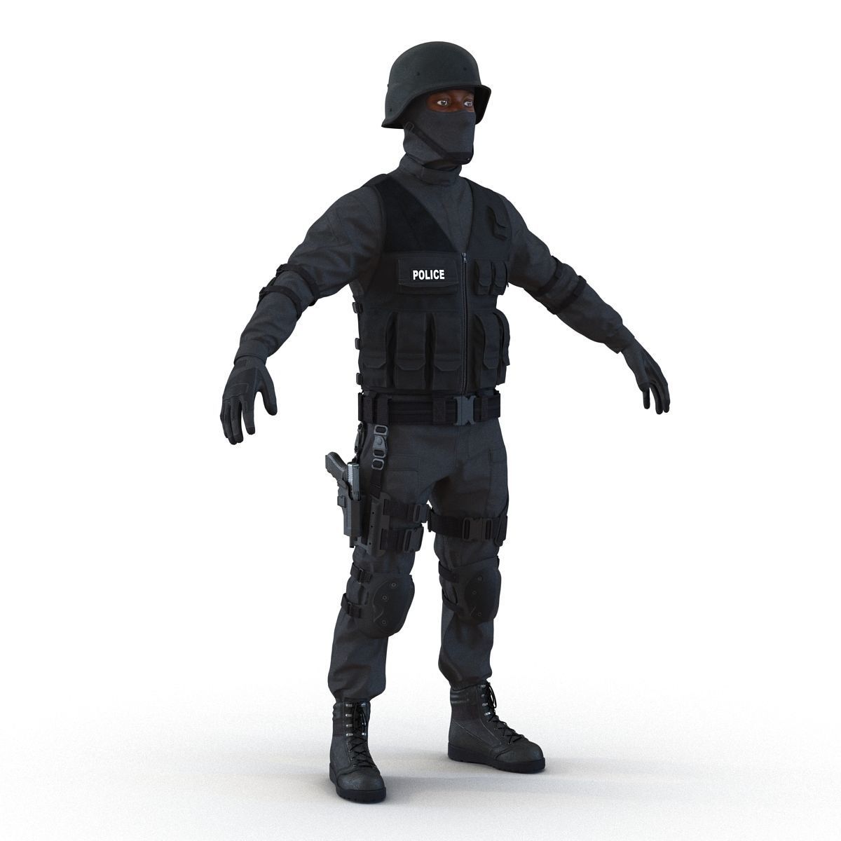 SWAT Man Afro American Rigged 3D model_38