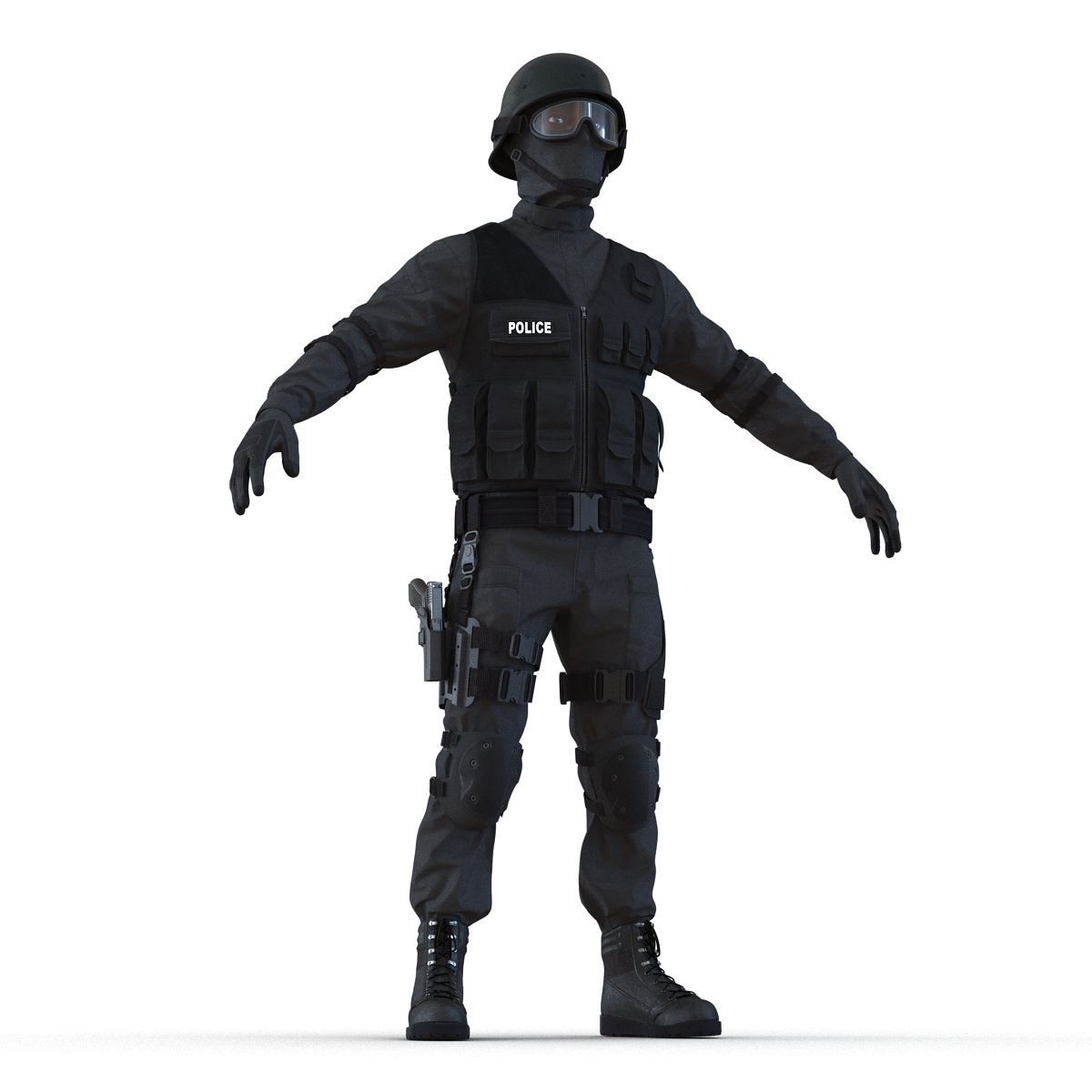 SWAT Man Afro American Rigged 3D model_17