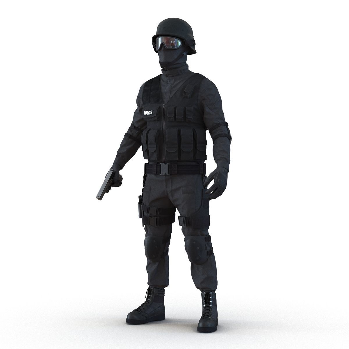 SWAT Man Afro American Rigged 3D model_2