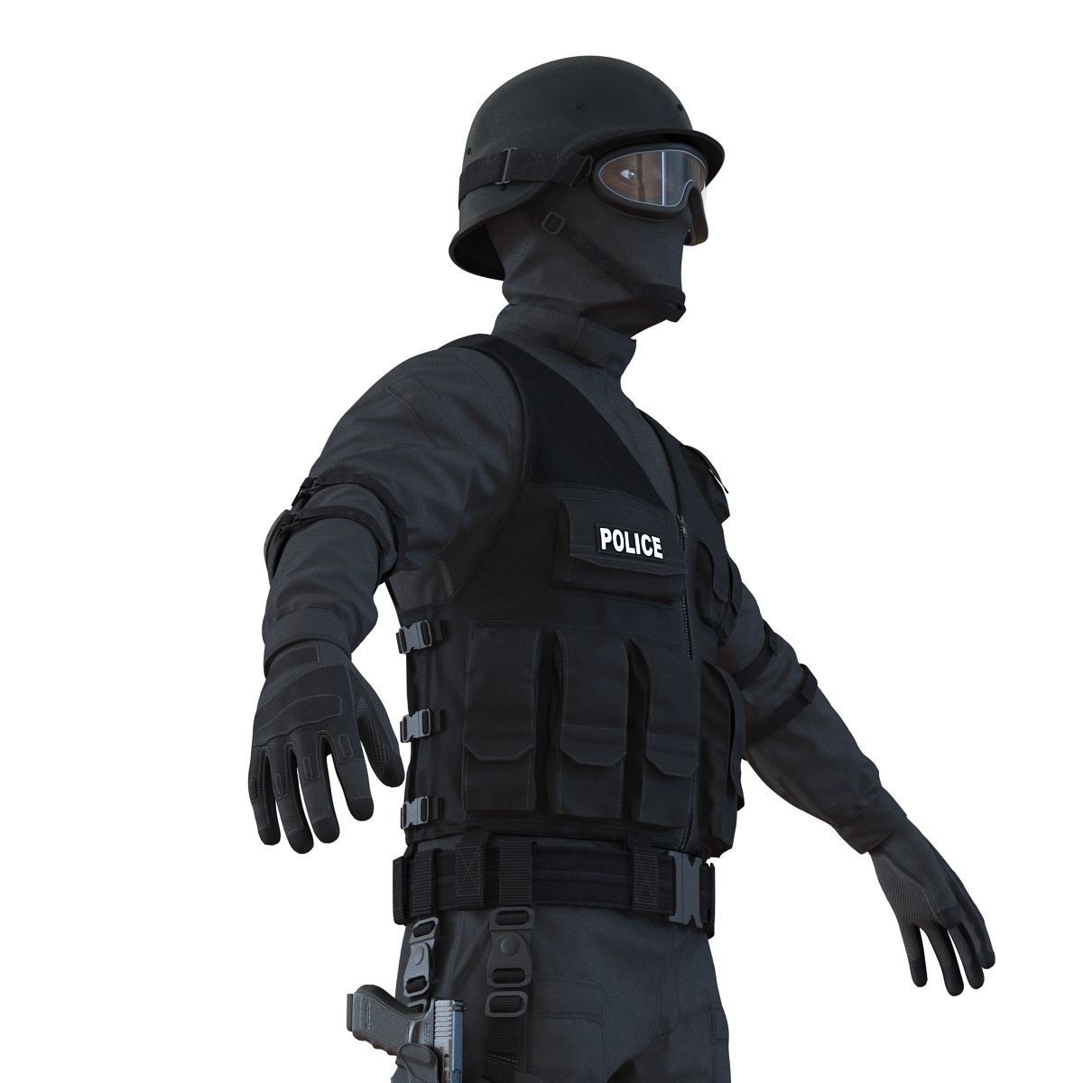 SWAT Man Afro American Rigged 3D model_15