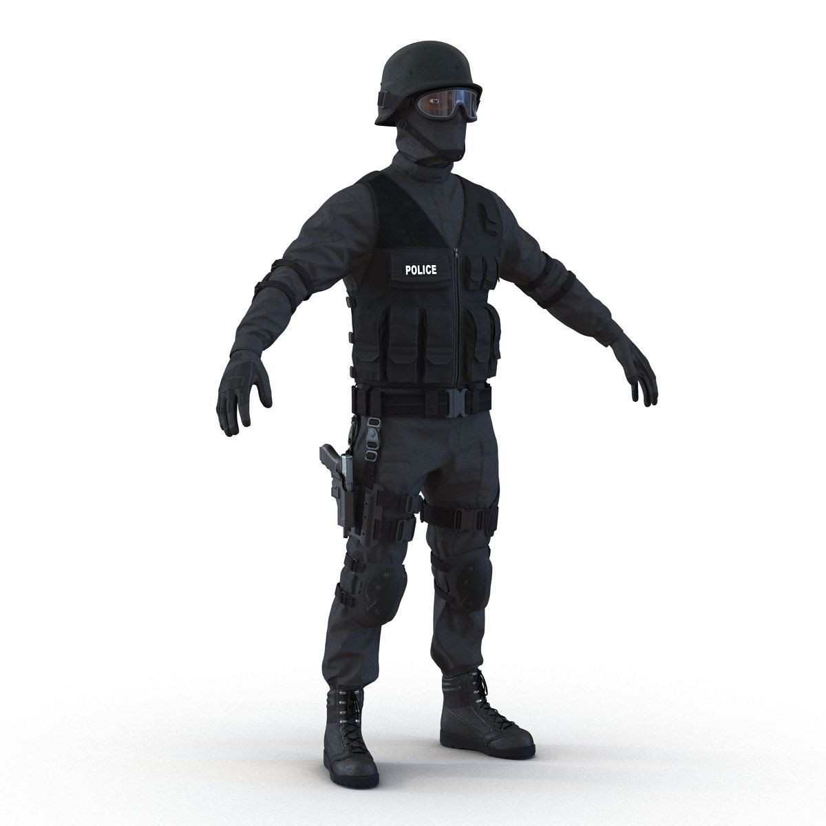 SWAT Man Afro American Rigged 3D model_36