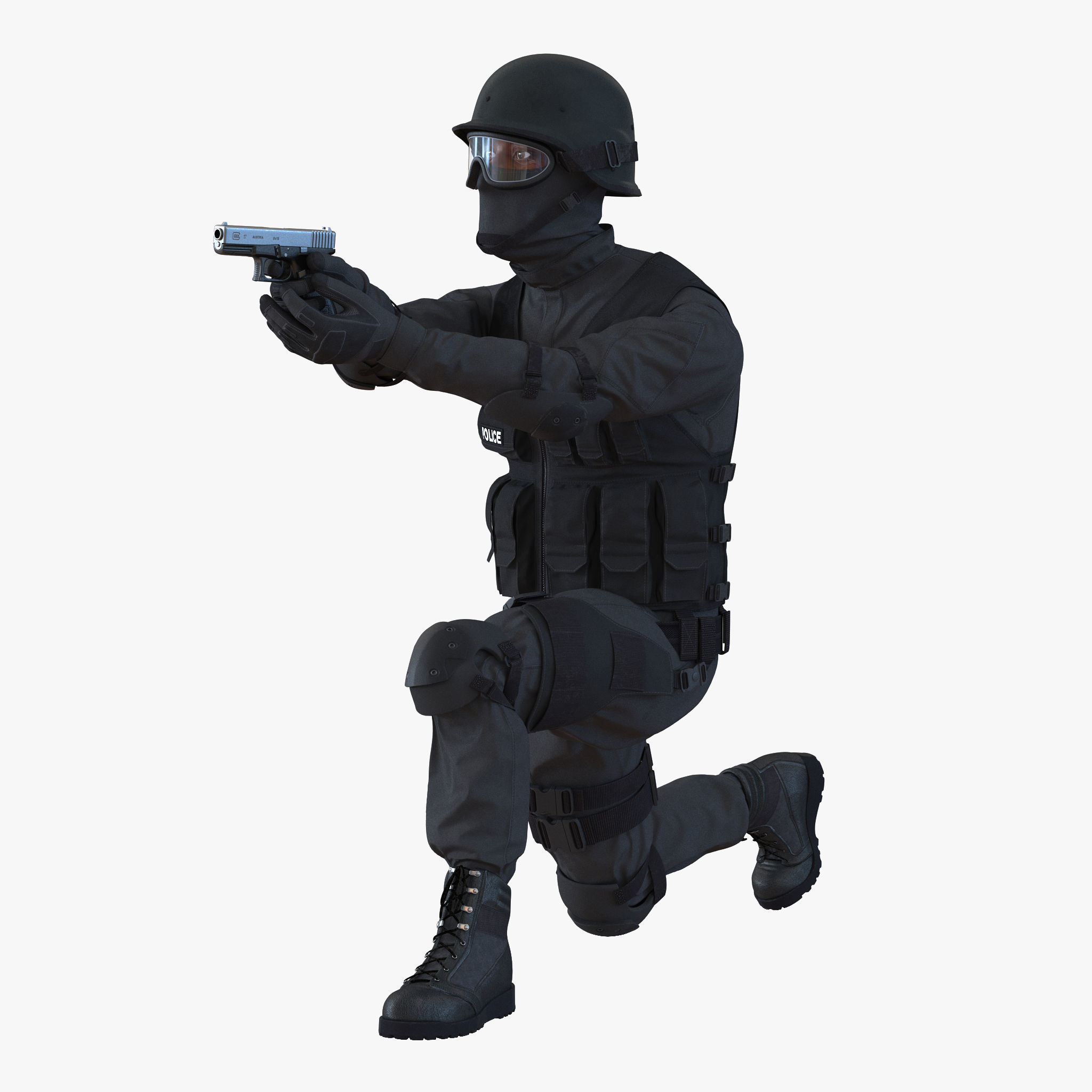 SWAT Man Afro American Rigged 3D model_29