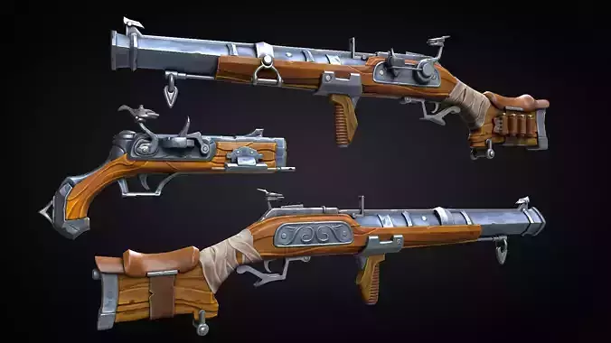 Stylized Musket Blunderbuss Rifle Low-poly 3D model