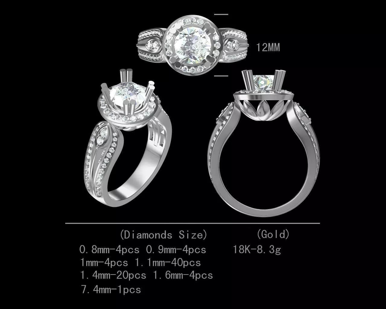 Fancy bridal diamond engagement ring for women 3D model Free 3D print model