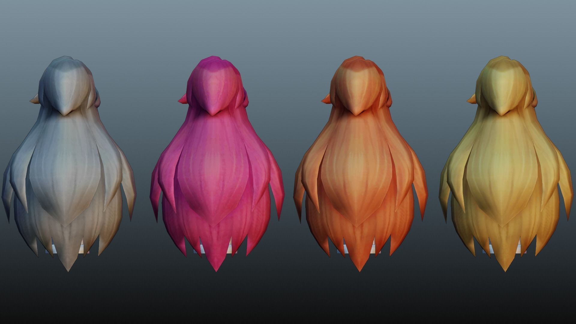 Female hair 4 colors Low-poly 3D model_17
