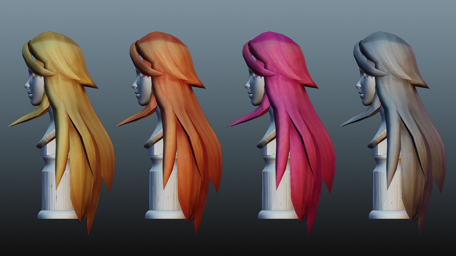 Female hair 4 colors Low-poly 3D model_2