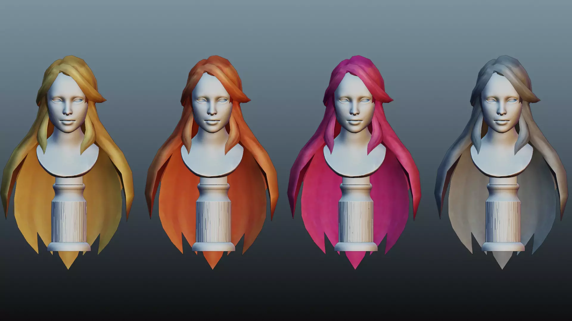 Female hair 4 colors Low-poly 3D model_0