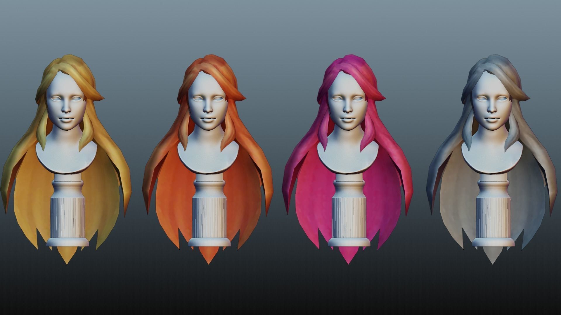 Female hair 4 colors Low-poly 3D model_16