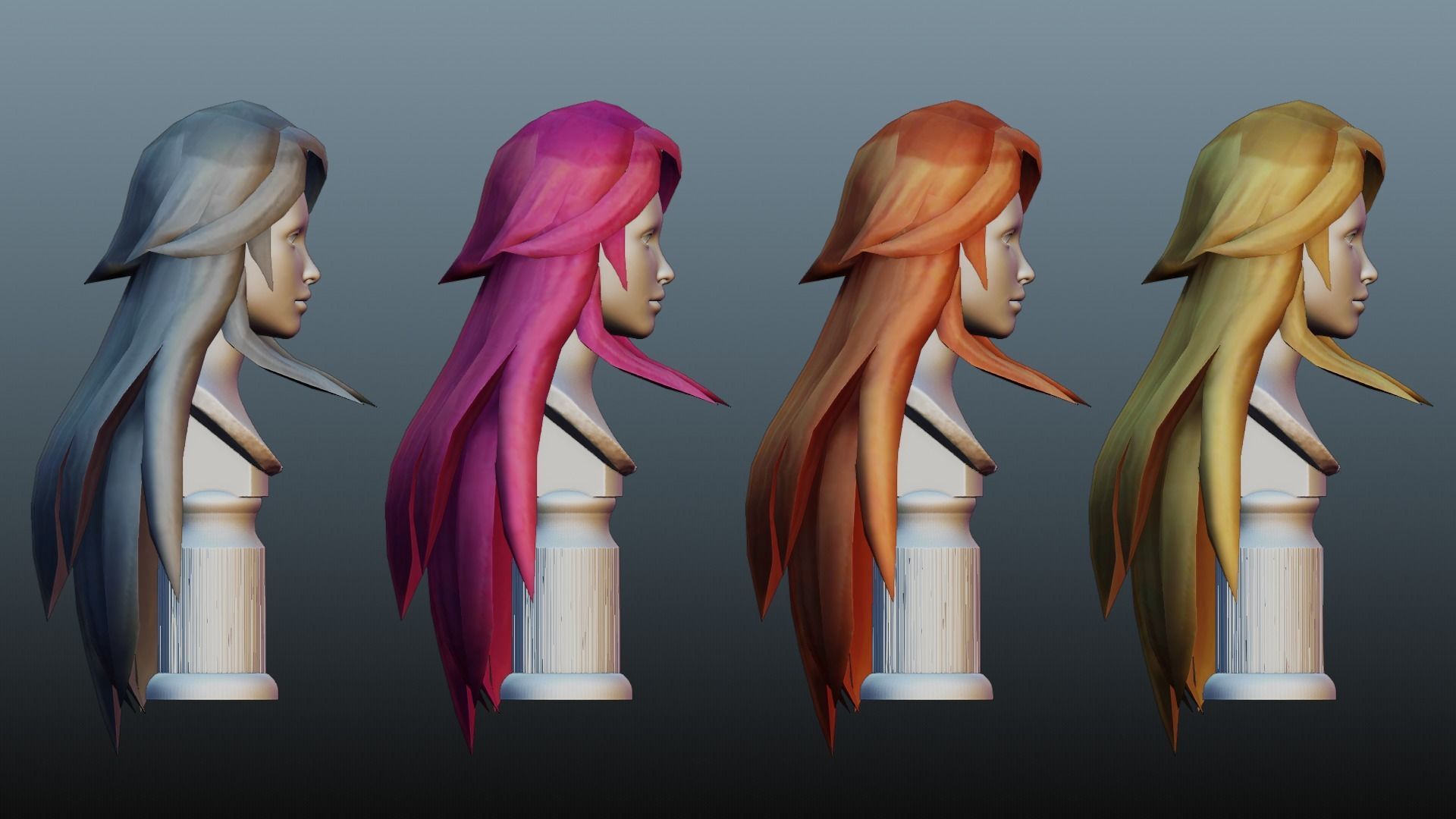 Female hair 4 colors Low-poly 3D model_3
