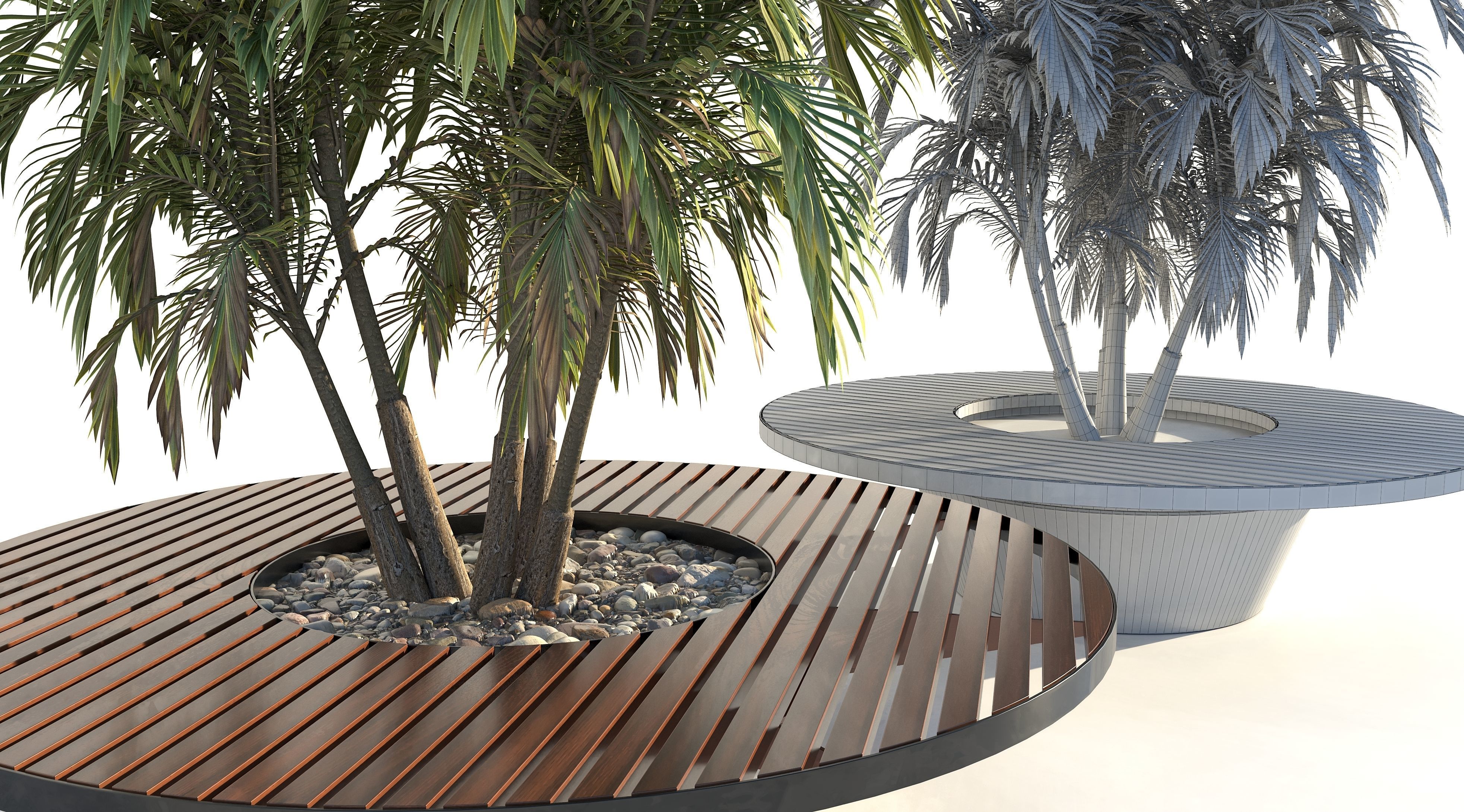 Bench with built-in planter 3D model_5