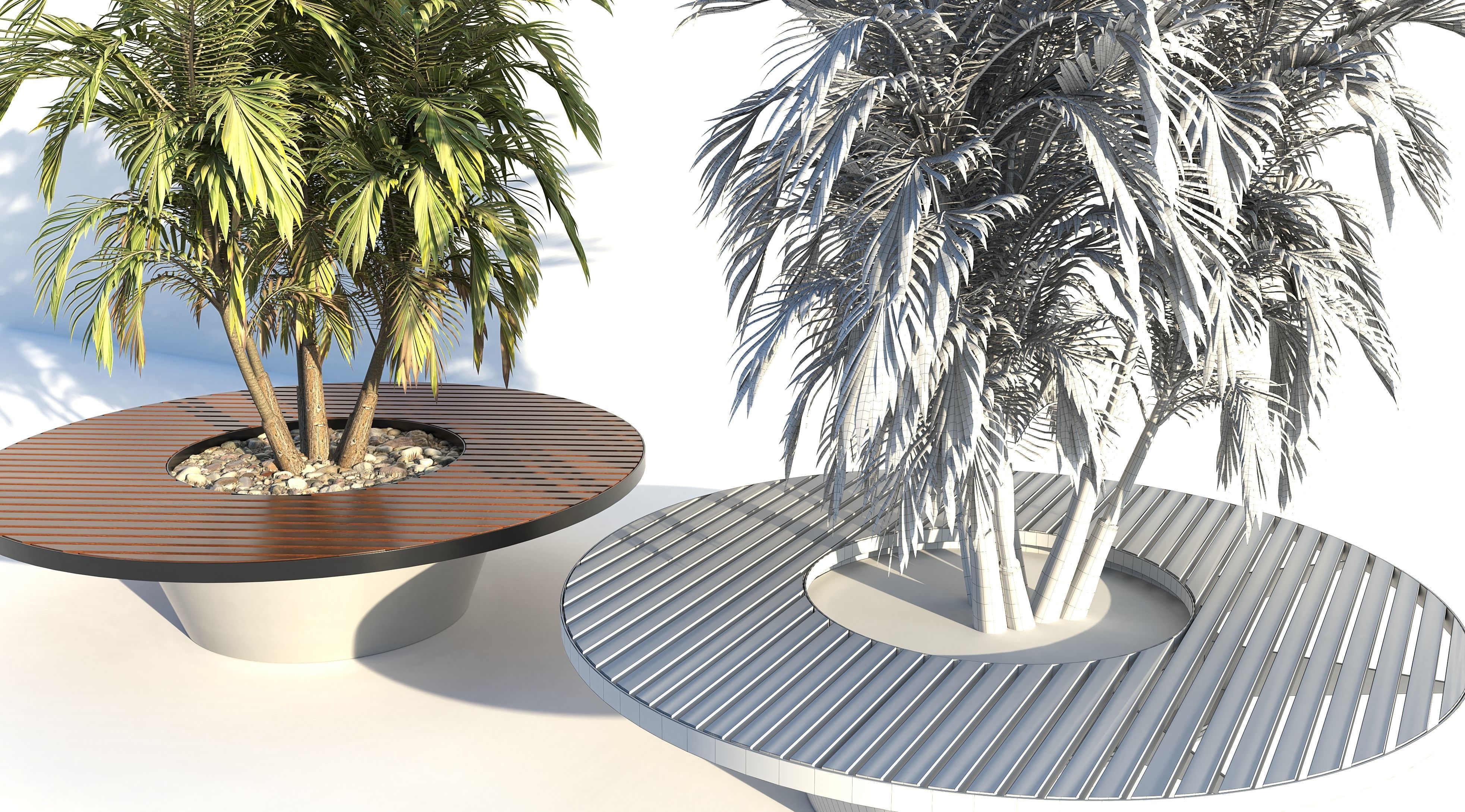 Bench with built-in planter 3D model_4