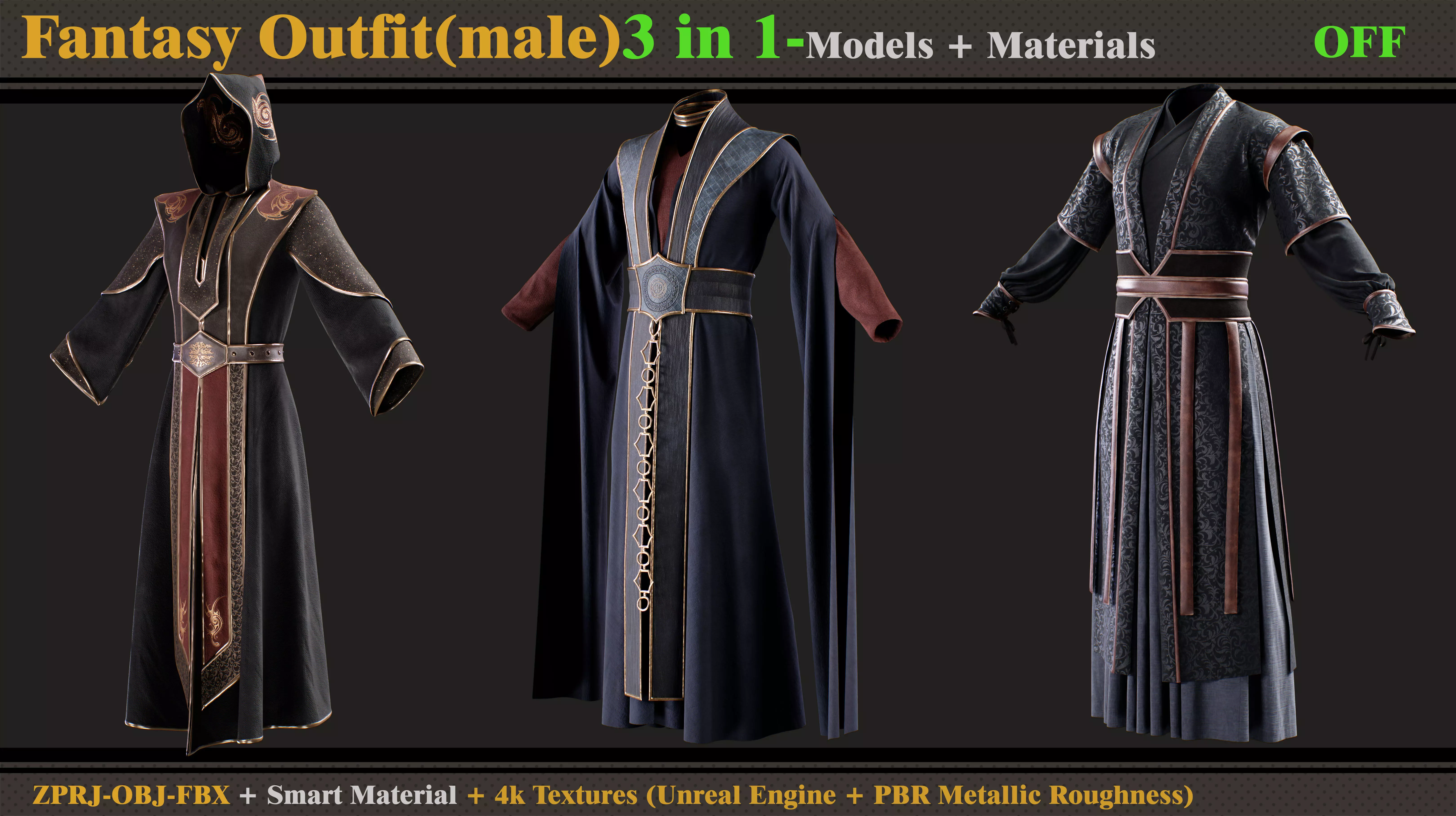 3 in 1 Fantasy Outfit-MD-Clo3d-OBJ-FBX- Smart Material- Textures 3D model_0