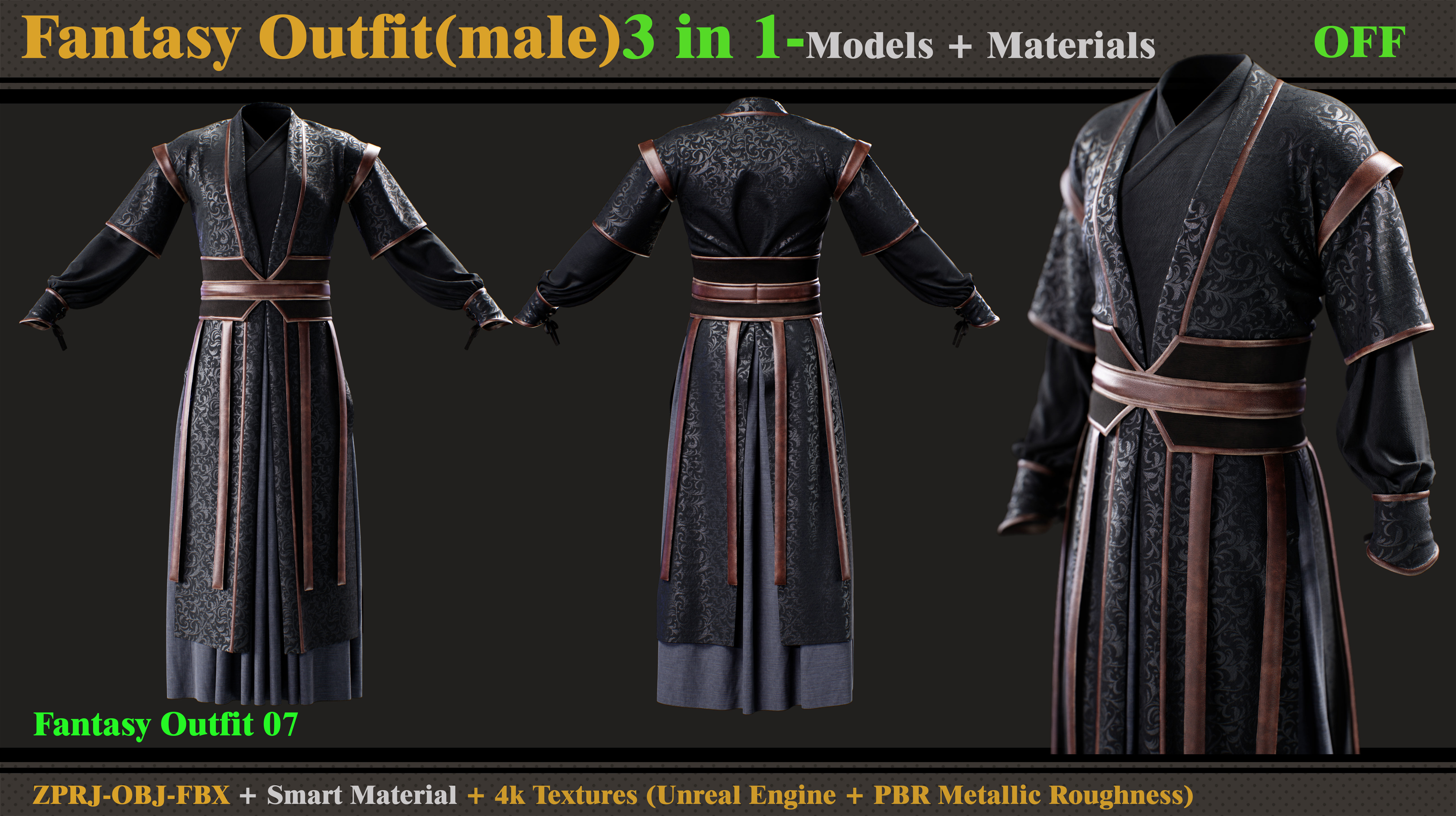 3 in 1 Fantasy Outfit-MD-Clo3d-OBJ-FBX- Smart Material- Textures 3D model_3