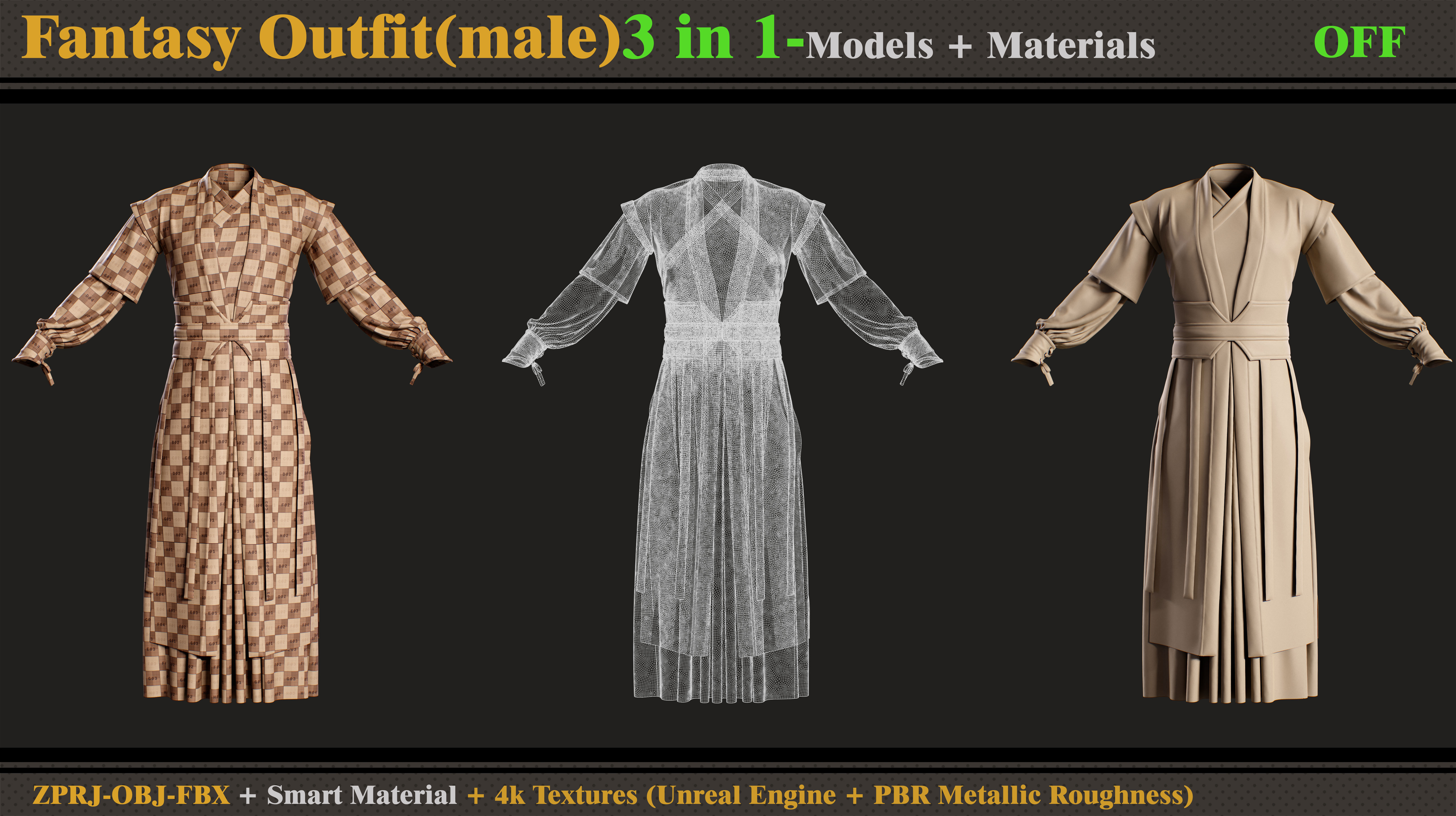 3 in 1 Fantasy Outfit-MD-Clo3d-OBJ-FBX- Smart Material- Textures 3D model_6