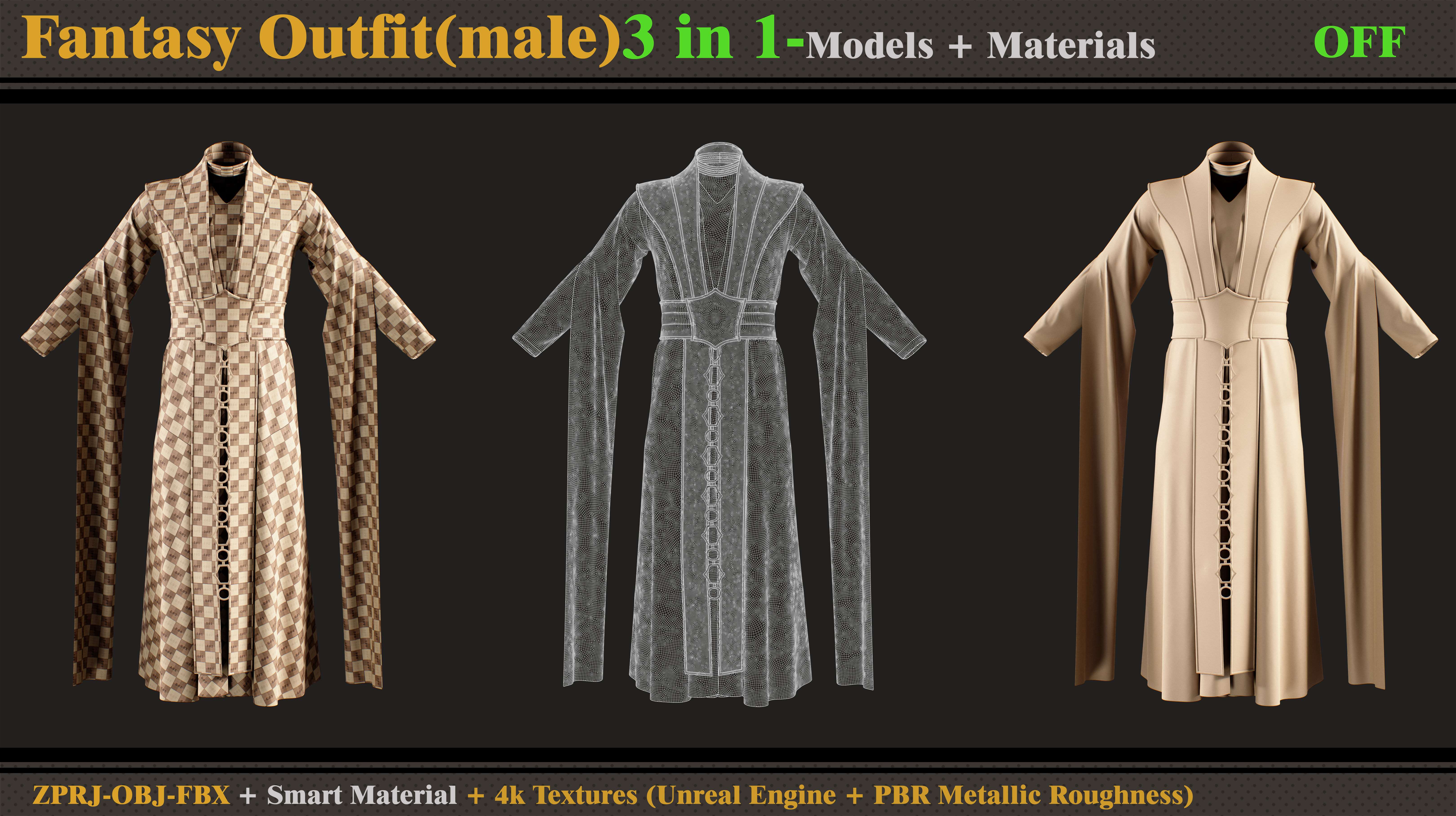 3 in 1 Fantasy Outfit-MD-Clo3d-OBJ-FBX- Smart Material- Textures 3D model_4