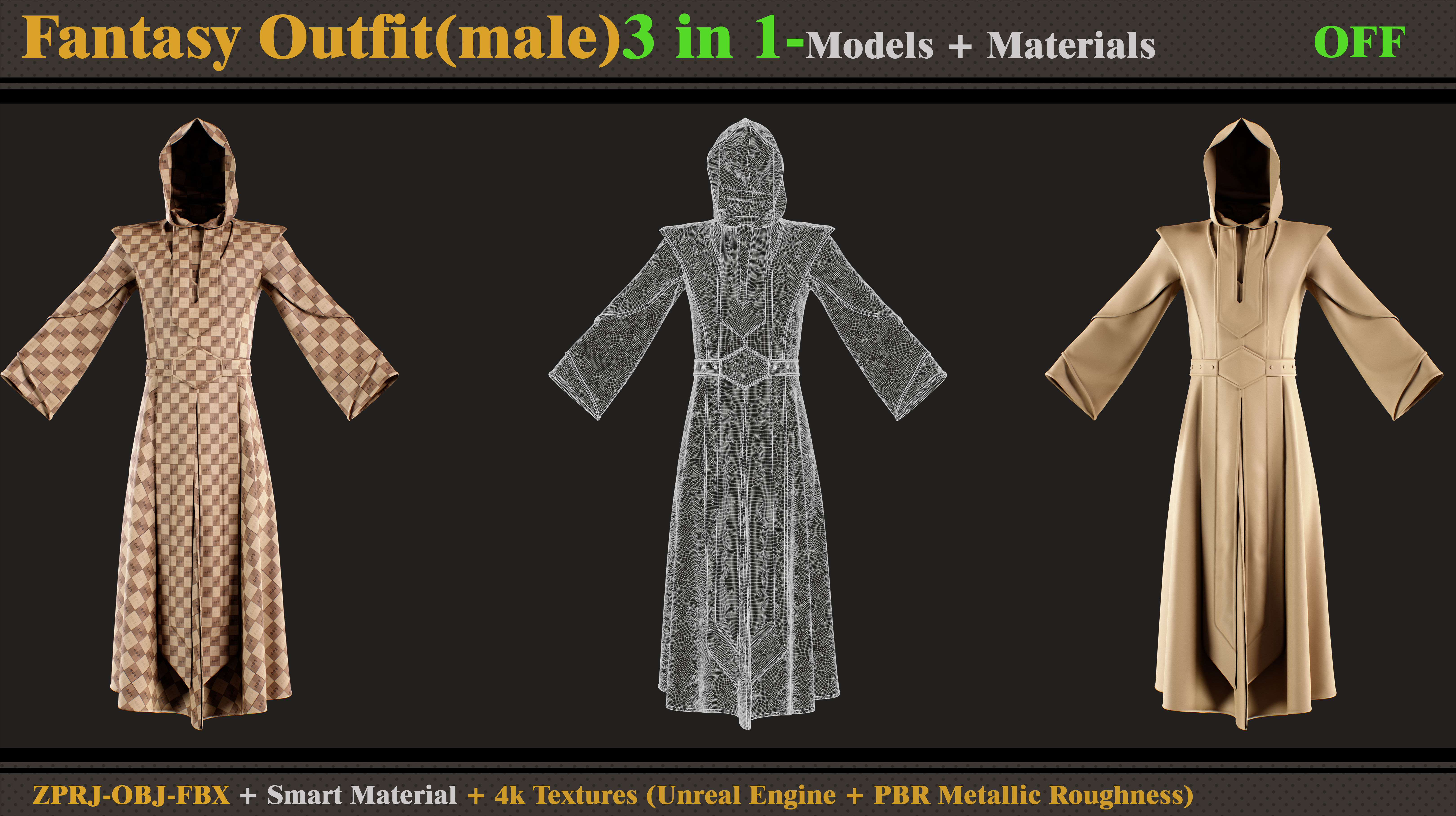 3 in 1 Fantasy Outfit-MD-Clo3d-OBJ-FBX- Smart Material- Textures 3D model_5