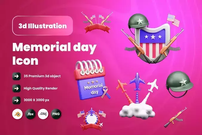 Memorial Day 3d Illustration  Icon Pack  3D model