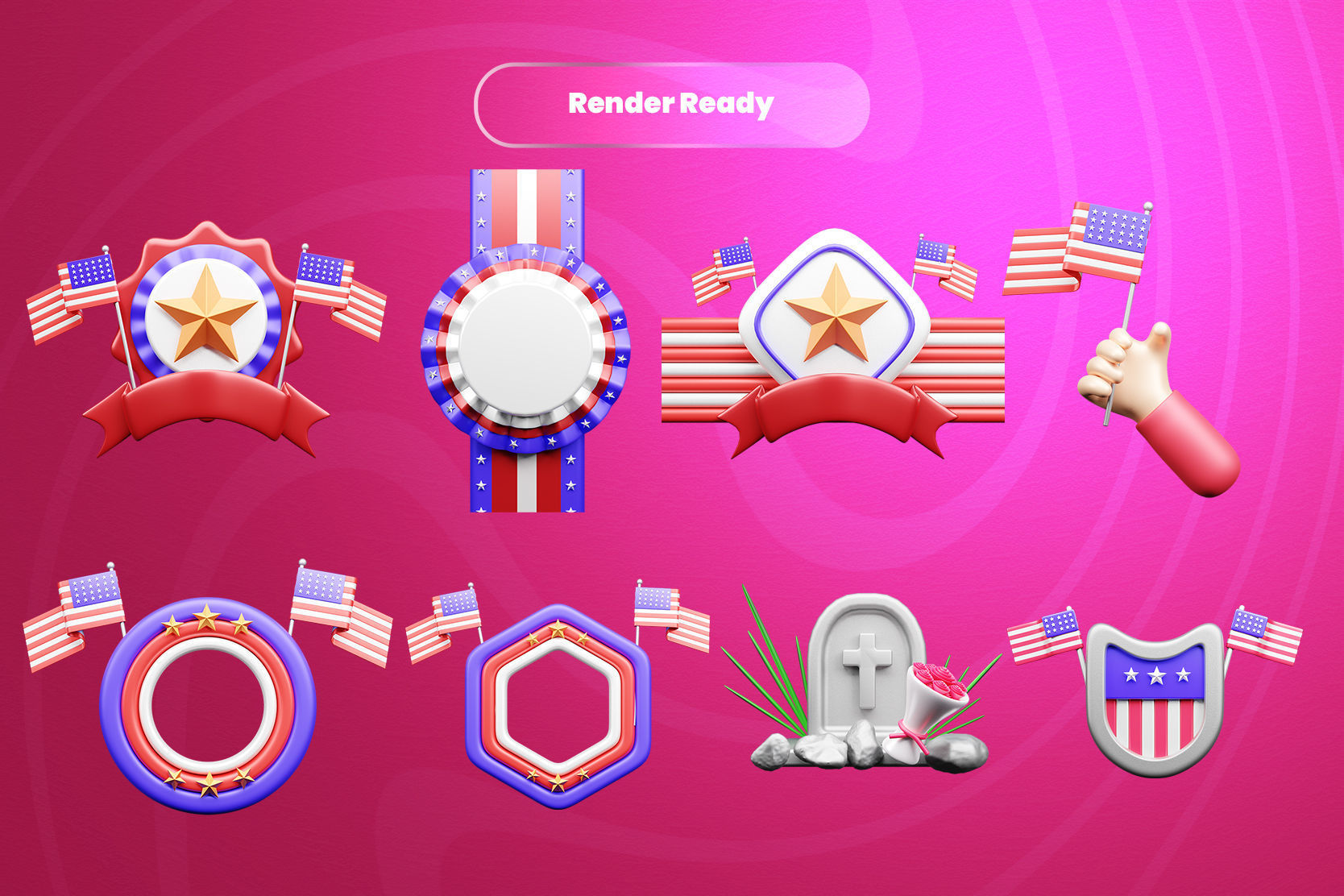 Memorial Day 3d Illustration  Icon Pack  3D model_2