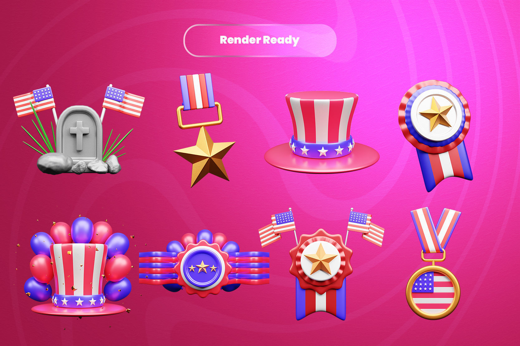Memorial Day 3d Illustration  Icon Pack  3D model_1