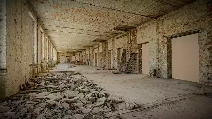 Long and narrow hall under renovation