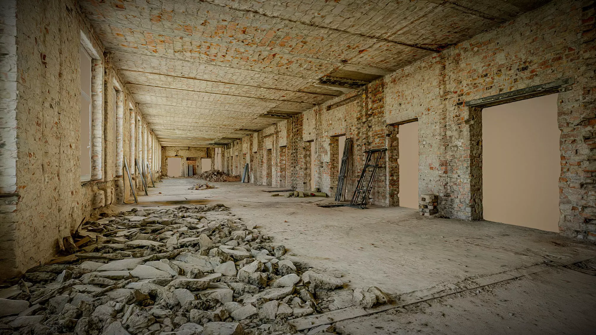 Long and narrow hall under renovation 3D model