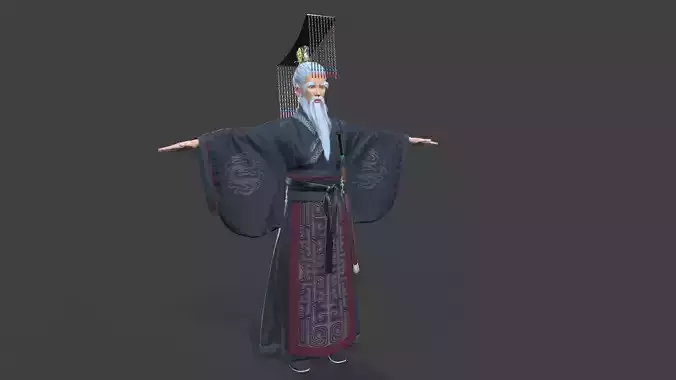 Asian oldman japan korea chinese Low-poly 3D model