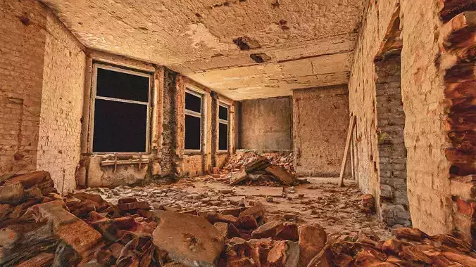 Room under renovation with brick rubble 3D model