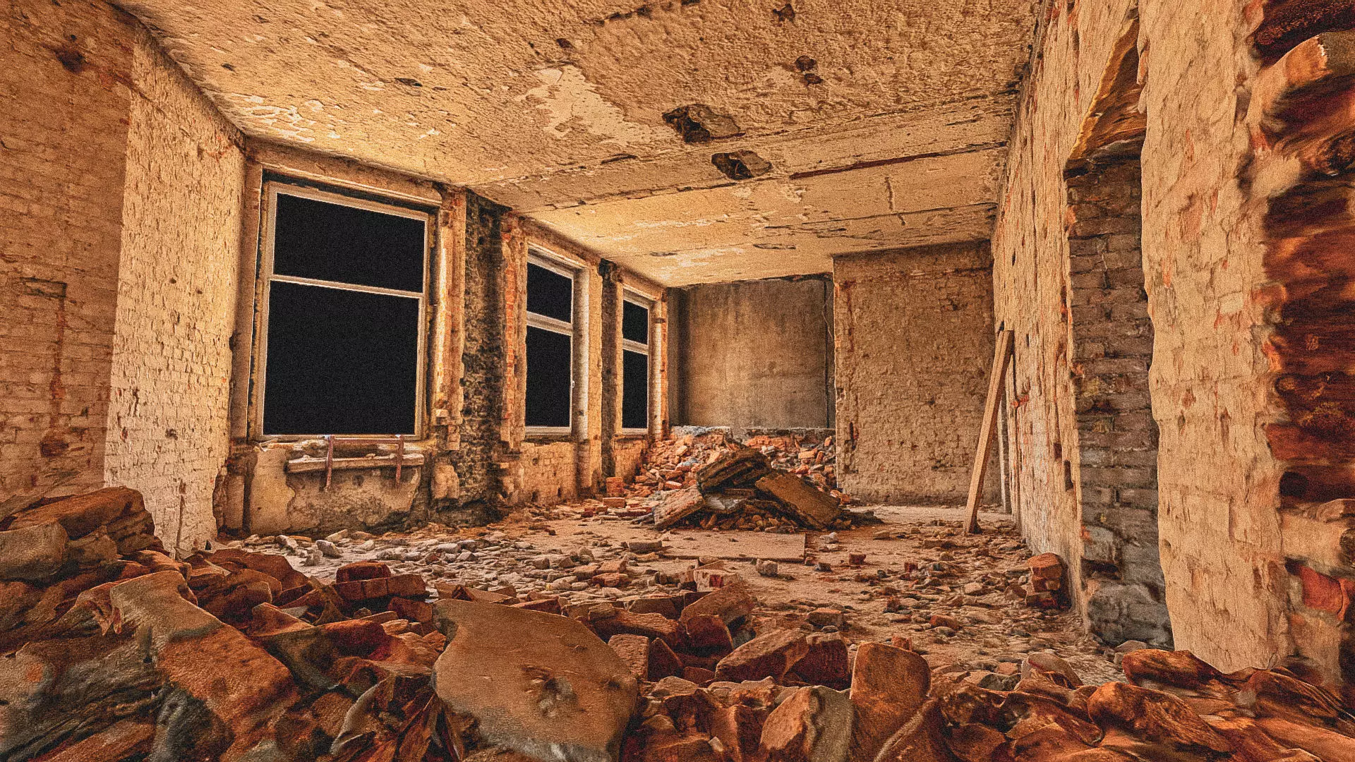 Room under renovation with brick rubble 3D model
