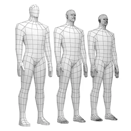 Hero Male in Rest Pose in 3 Topologies 3D model