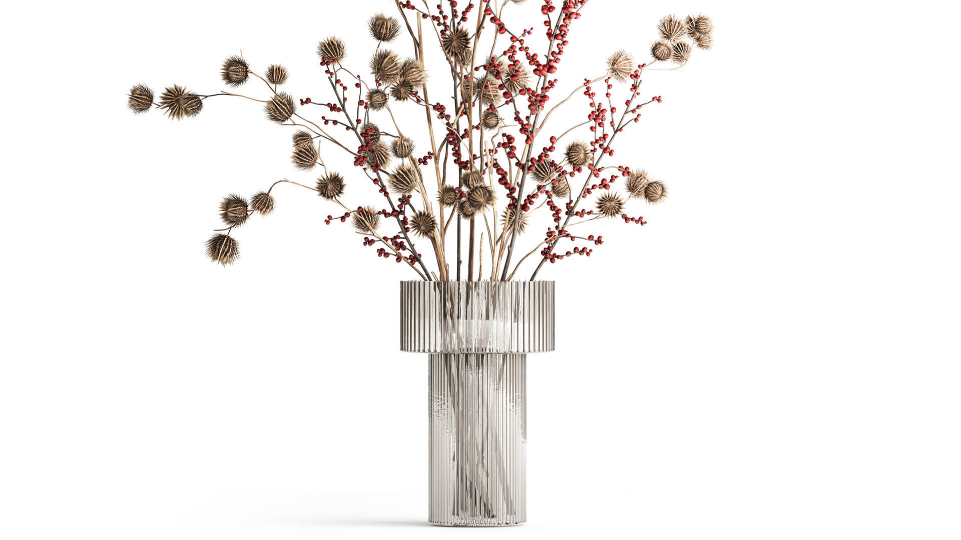Bouquet of dried flowers with Thistle Ilex branches in a vase  3D model_4