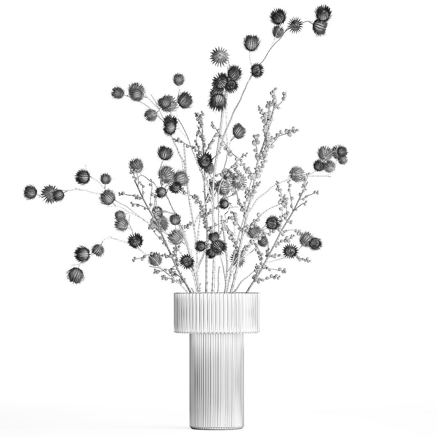 Bouquet of dried flowers with Thistle Ilex branches in a vase  3D model_12