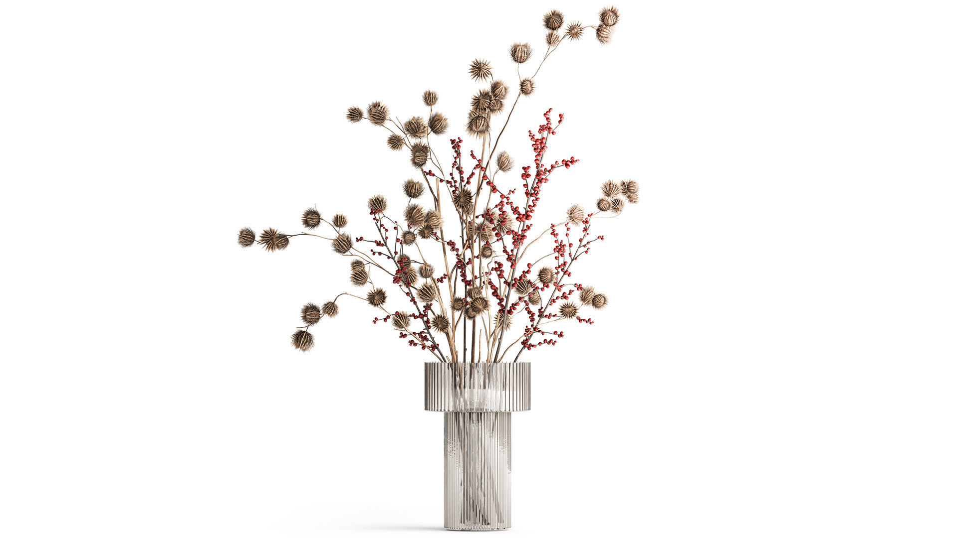 Bouquet of dried flowers with Thistle Ilex branches in a vase  3D model_1