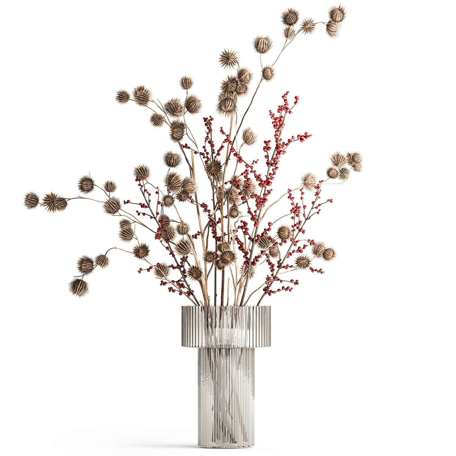 Bouquet of dried flowers with Thistle Ilex branches in a vase  3D model_7