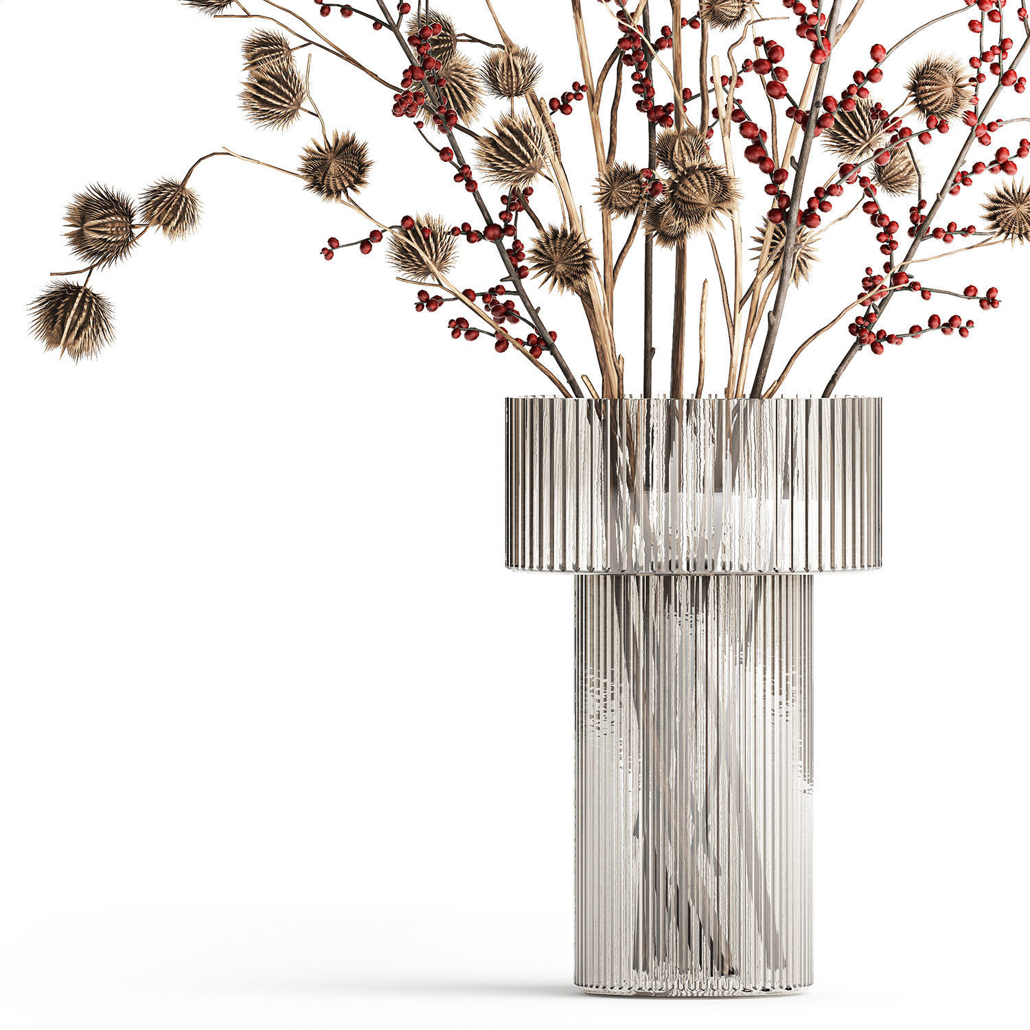Bouquet of dried flowers with Thistle Ilex branches in a vase  3D model_9