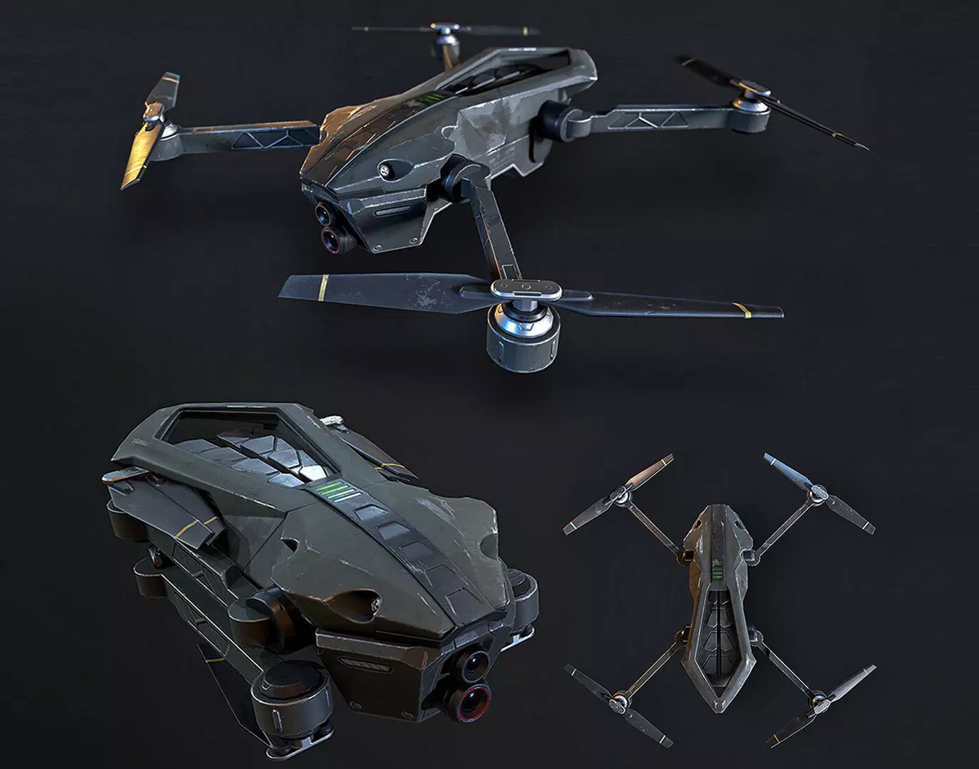 Drone Low-poly 3D model_0