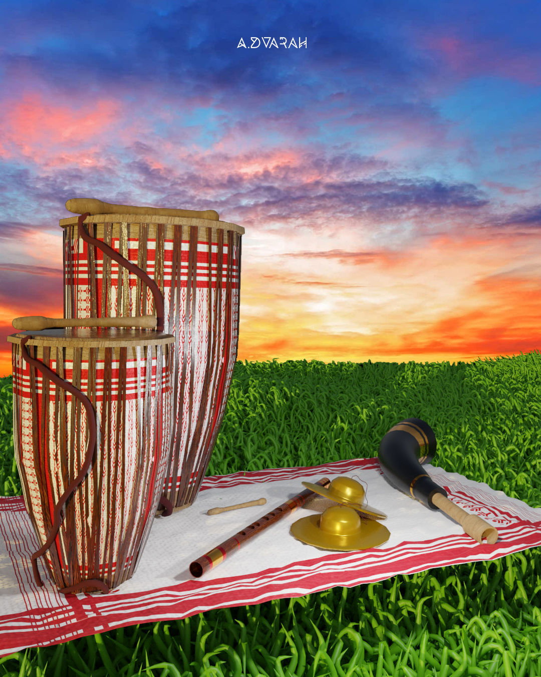 Assamese musical instruments 3D model DHOL PEPA TAAL 3D model_2