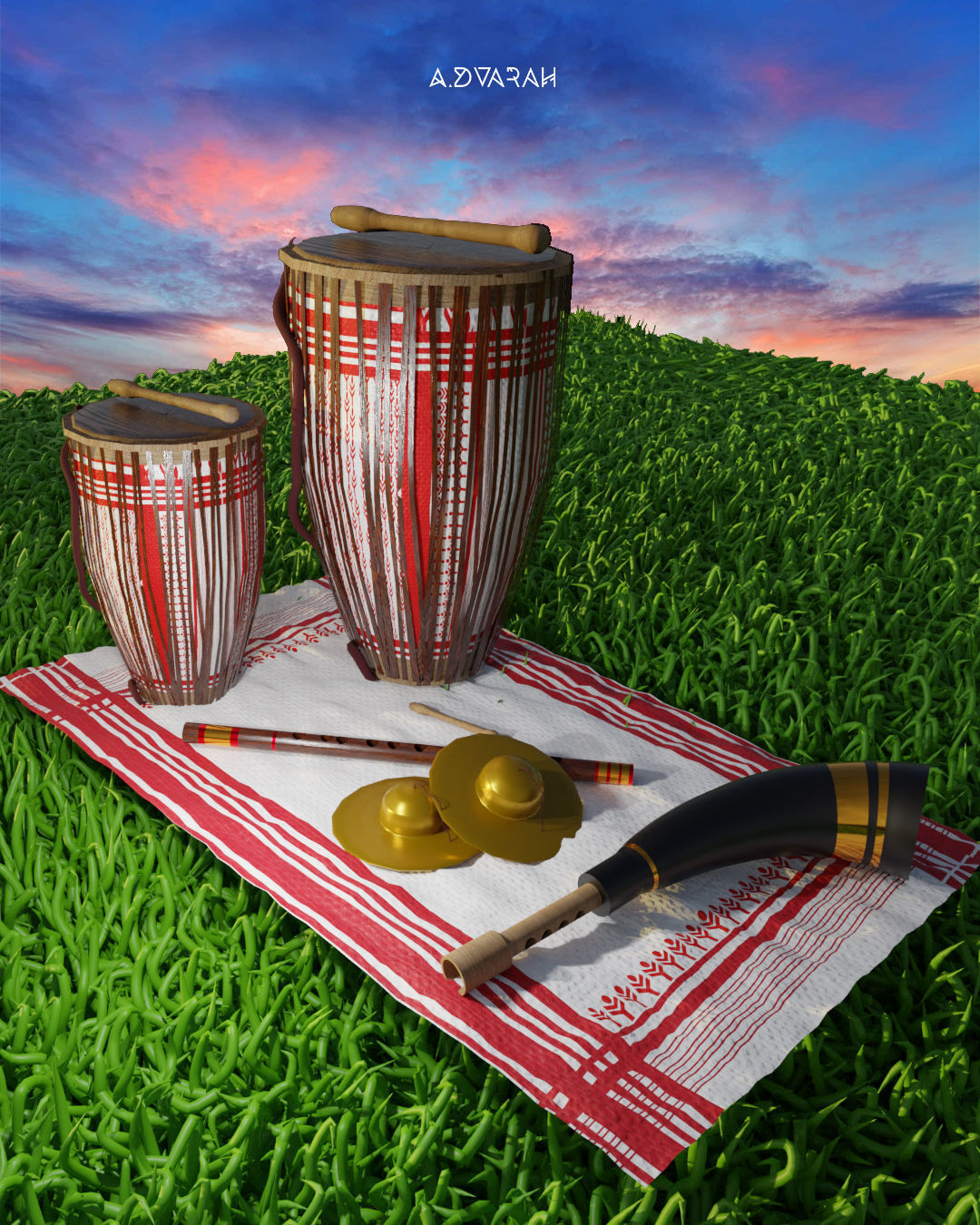 Assamese musical instruments 3D model DHOL PEPA TAAL 3D model_5